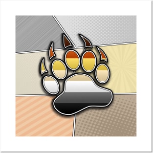 Halftone Gay Bear Pride Paw with Flag Background Posters and Art